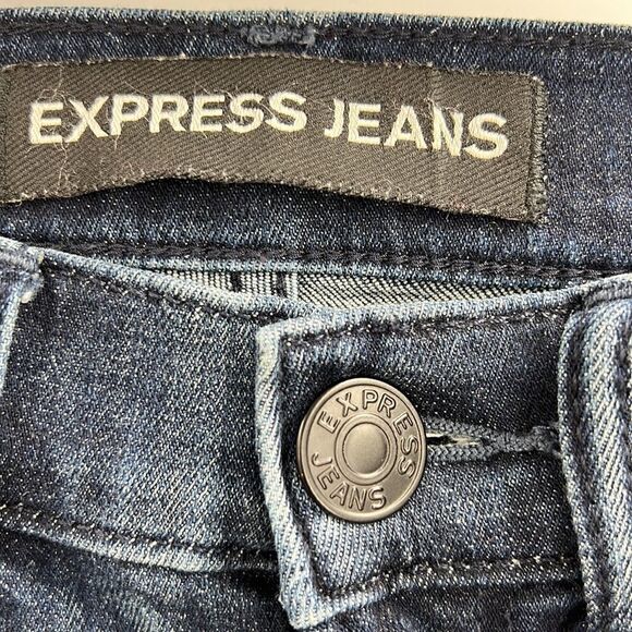 Express Jeans distressed with braided faux leather stripes on outside of legs - Picture 4 of 7